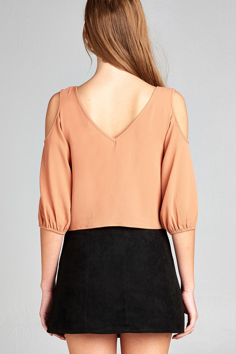 Crossed Plunge V-Neck Blouse